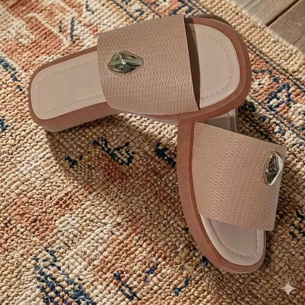 Sandália Slide Feminina Charm Stone Flat