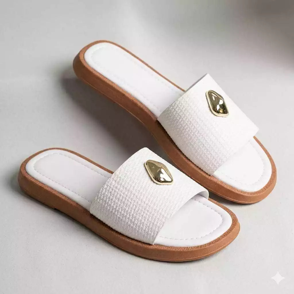 Sandália Slide Feminina Charm Stone Flat
