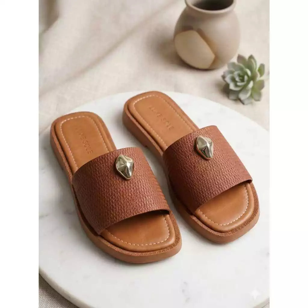 Sandália Slide Feminina Charm Stone Flat