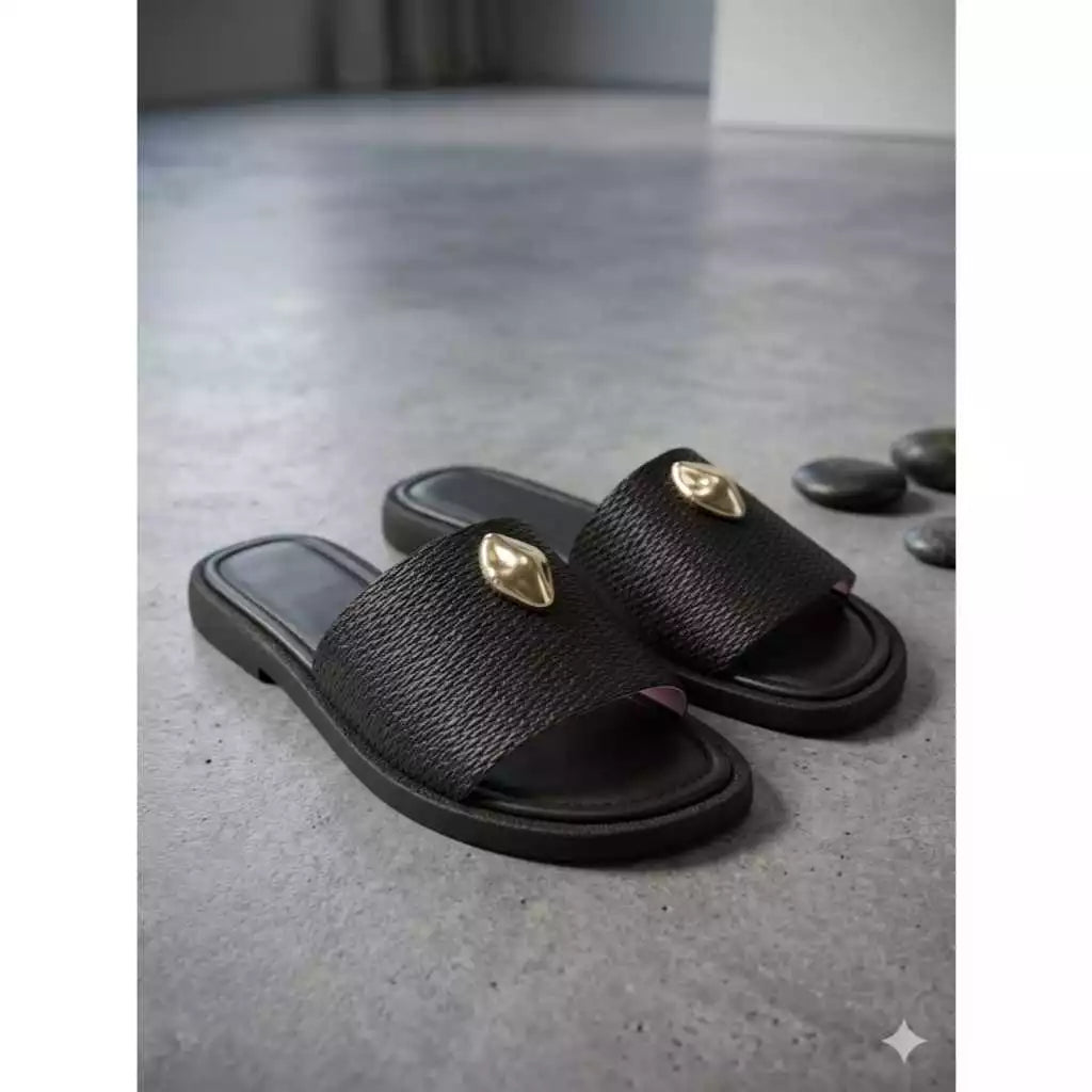 Sandália Slide Feminina Charm Stone Flat